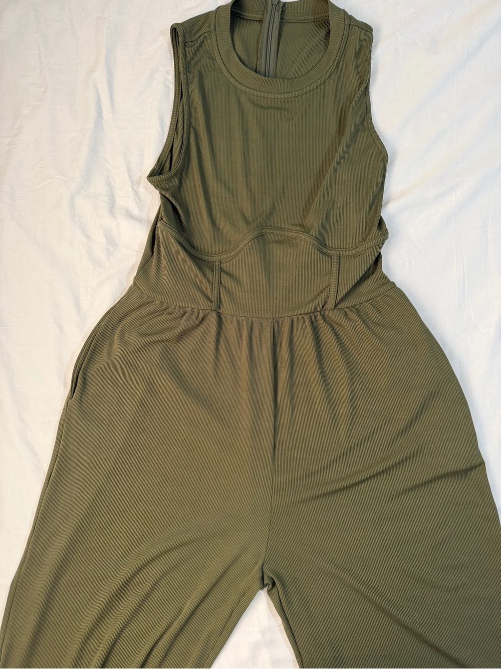 Cider Olive Green Sleeveless Wide-Leg Jumpsuit - Picture 6 of 11